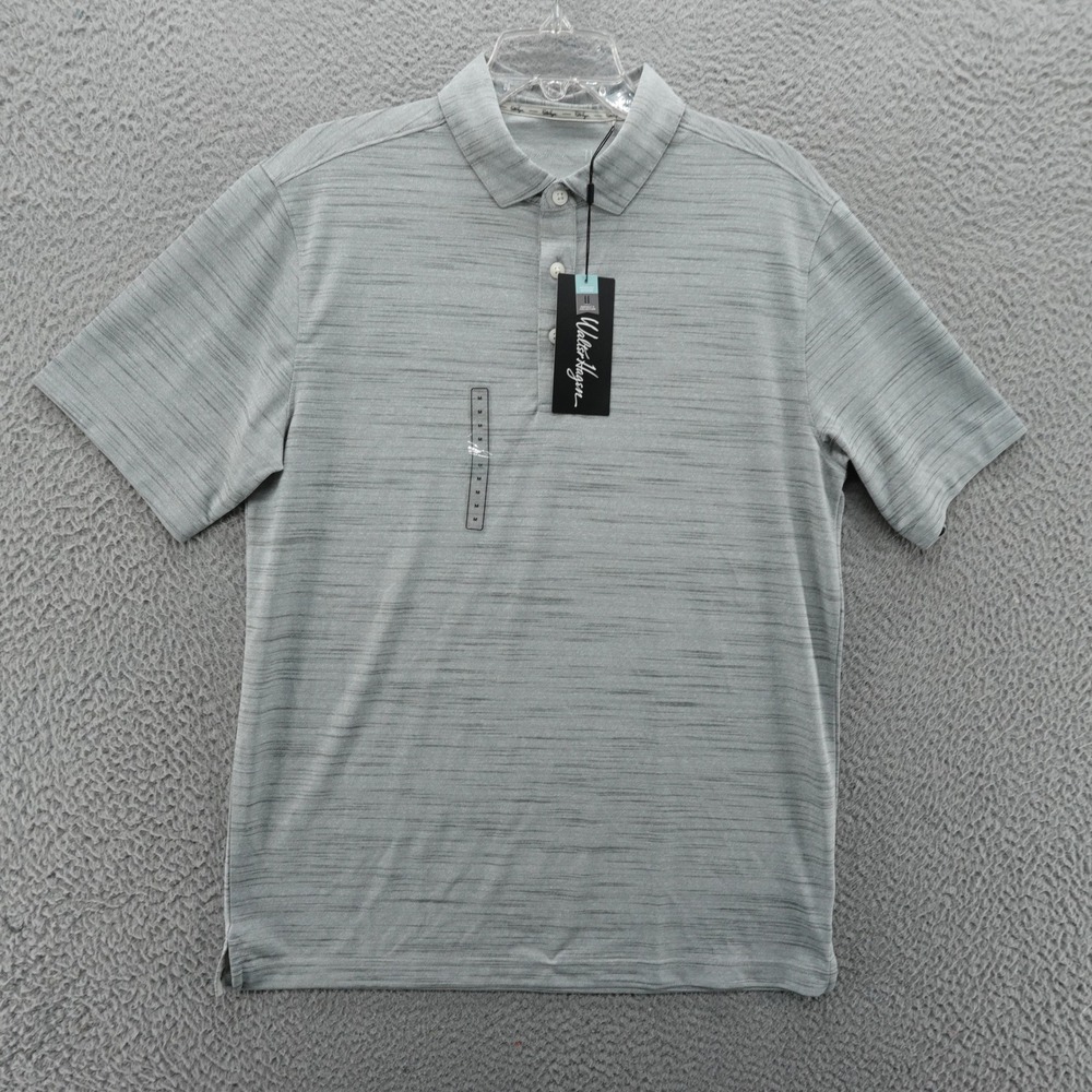 Walter Hagen Mens P11 Striation Pique Polo Shirt Grey White Size Medium NEW